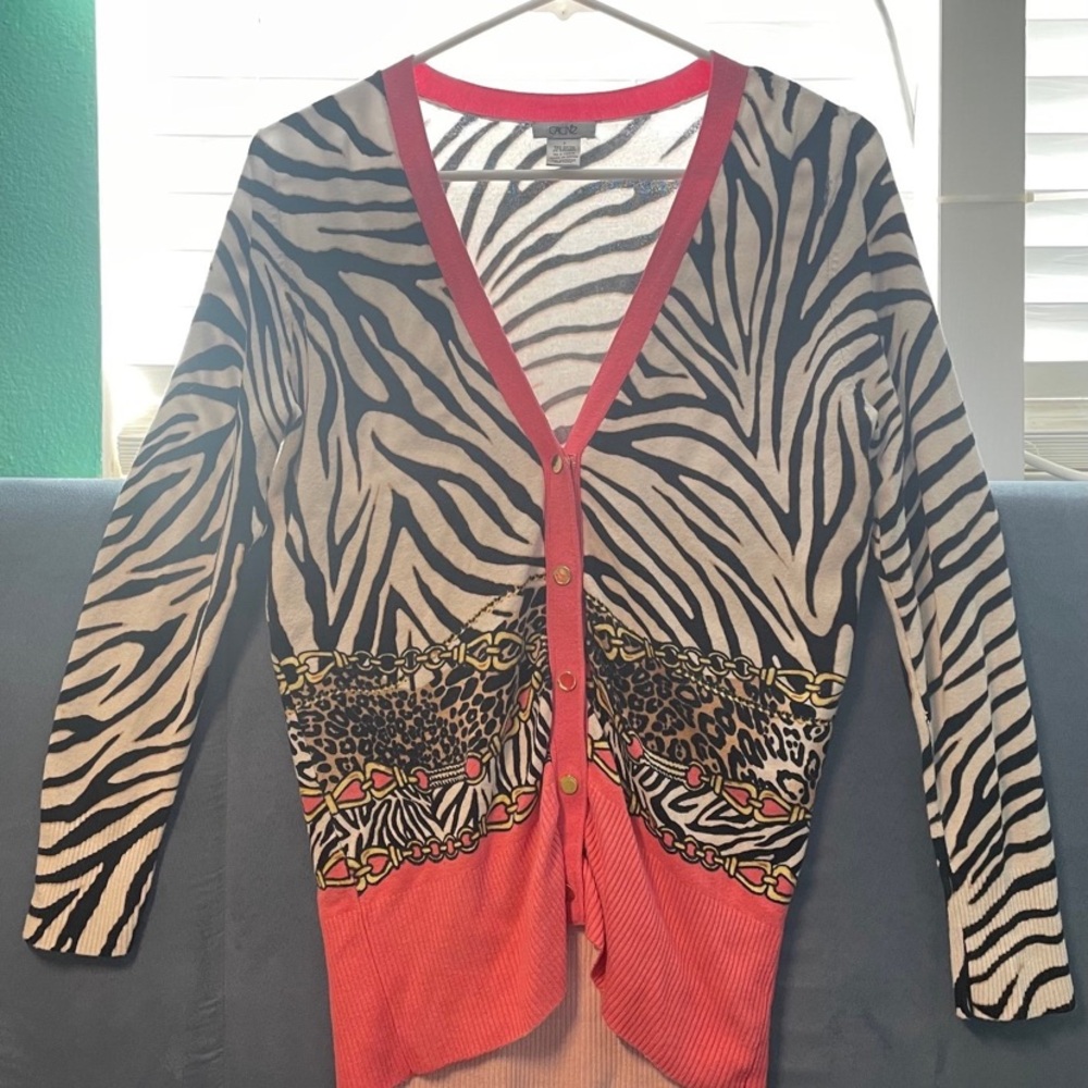 Cache Animal Print Cardigan Sweater great condition sz S - stretchy.